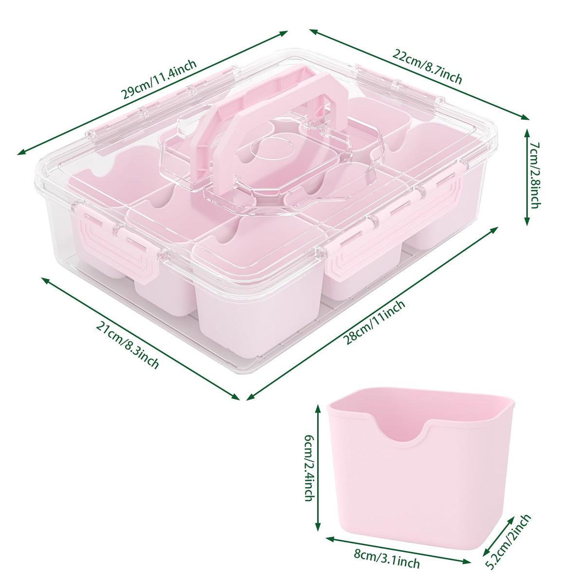 REBECAT Divided Serving Tray with Lid and Handles 9 Compartments Snack Box Container Charcuterie Organizer Snackle Box Container for Candy,Nuts，Fruits,Snacks,2 Pack,Pink
