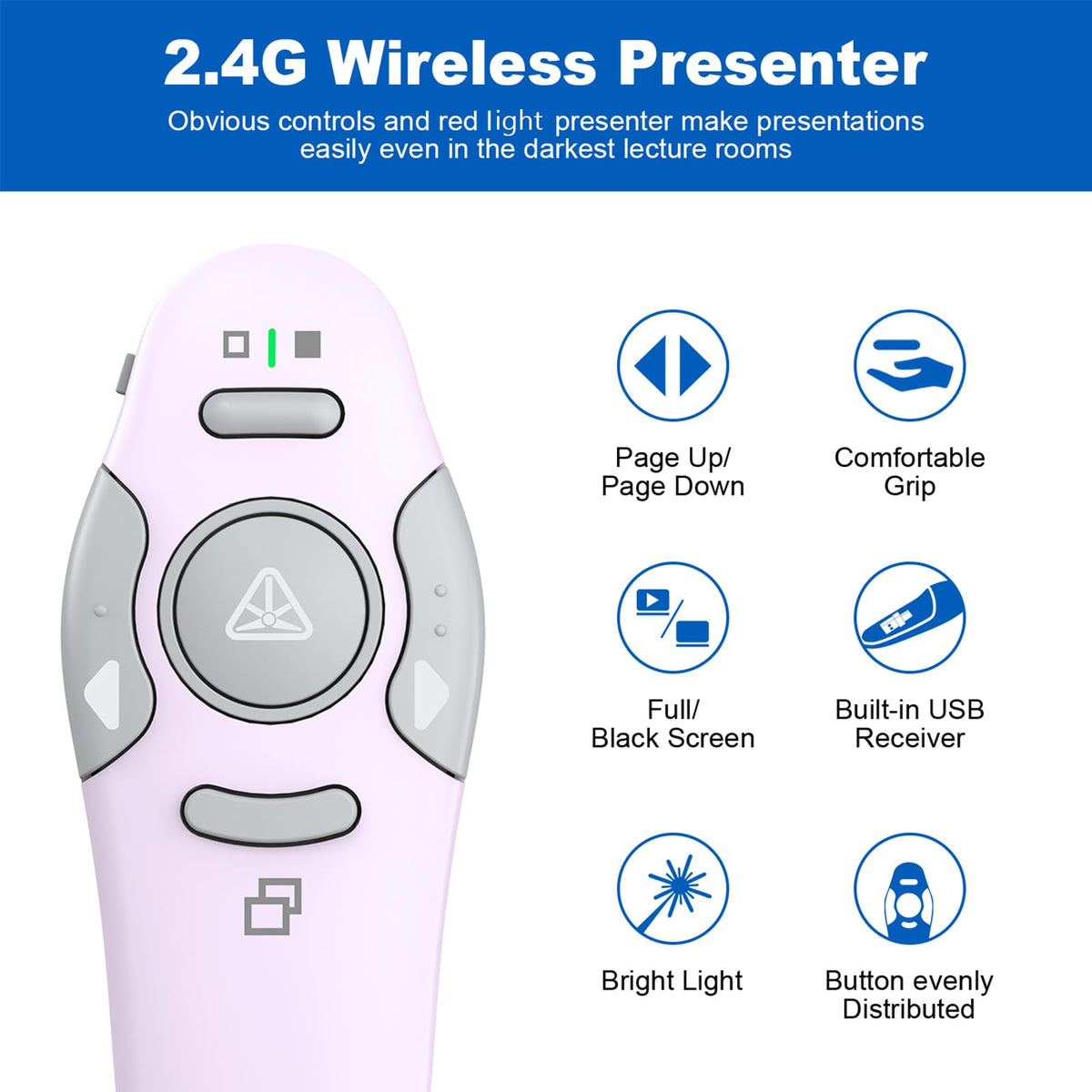 QUI Presenter Clicker Bundle | Pen-Shaped USB A White & Remote-Shaped USB A Purple