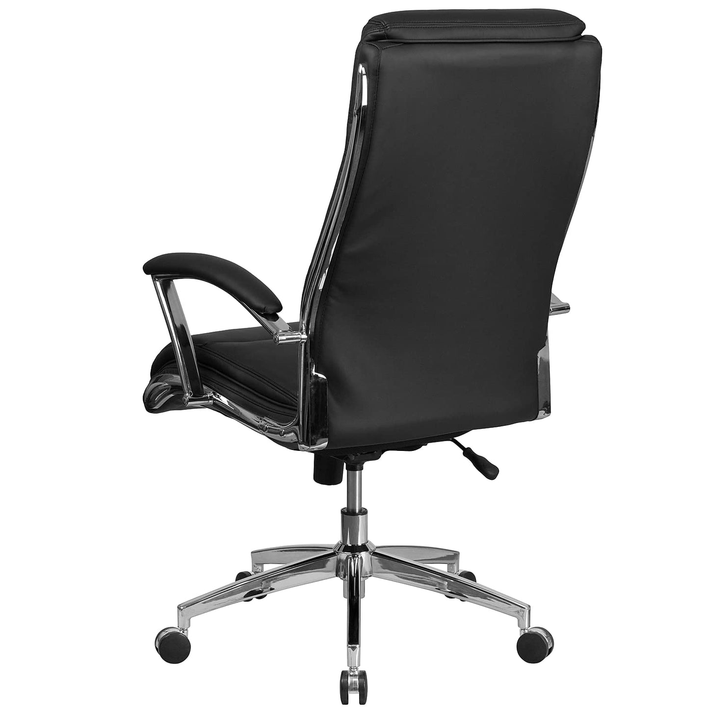 Flash Furniture Rebecca High Back Designer Black LeatherSoft Smooth Upholstered Executive Swivel Office Chair with Chrome Base and Arms