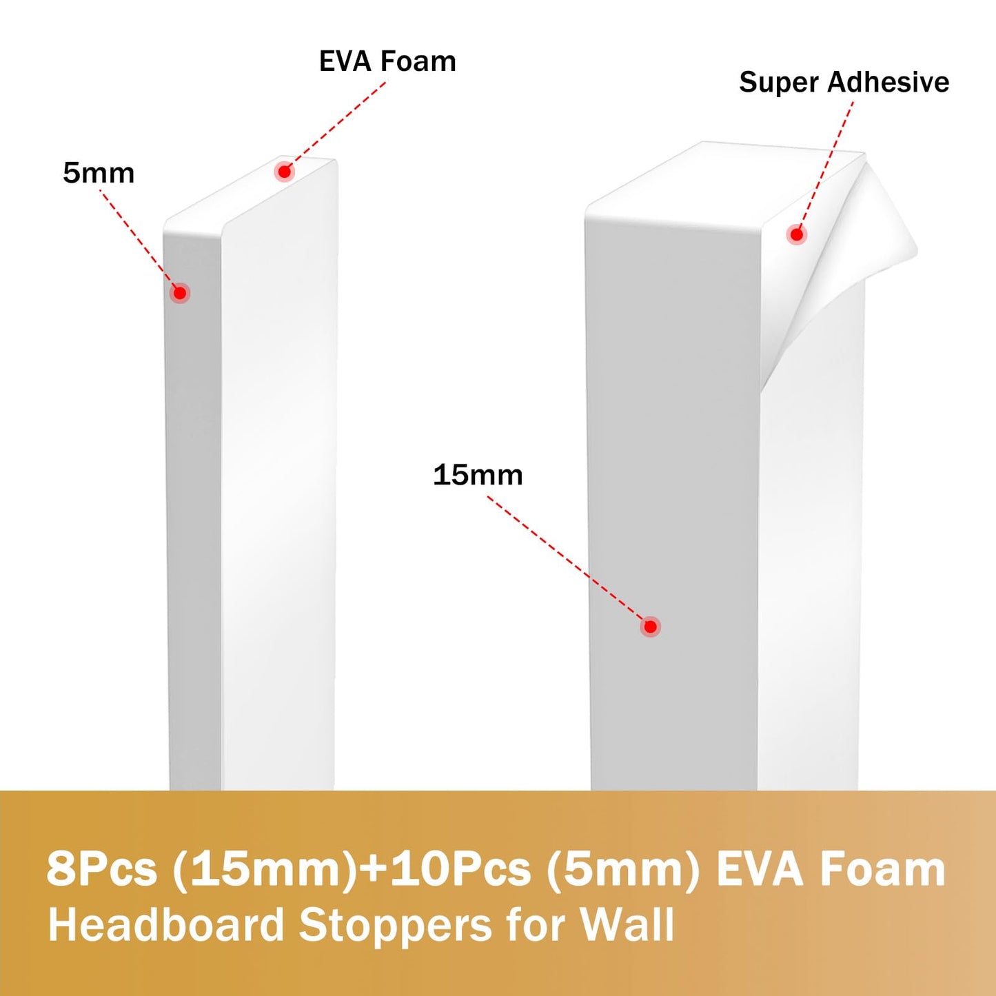 18 PCS Furniture Pads,8 PCS (15mm Thick)+10 PCS (5mm Thick) Wall Protector, Anti-Vibration Soundproof Pads for Bed Frame/Headboard Felt Furniture Protectors,EVA Foam Headboard Stoppers for Wall