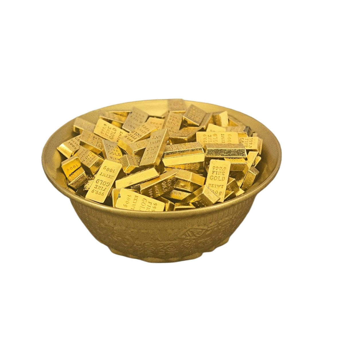 Solid Brass Feng Shui Money Bowl, 100 Fu Carved Bowl, Wealth Frog & Lotus Base, 200 Gold Bricks, 400g, 7.7x7.7x3.4cm, for Wealth Corner, Altar, Office Desk, Home,feng Shui Decor, Brings Abundance
