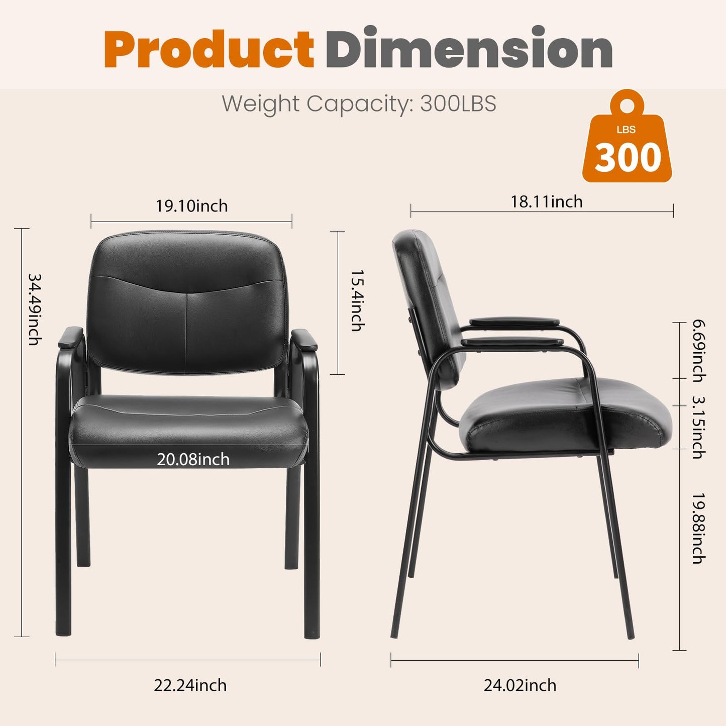 OLIXIS Office Waiting Room Chairs Set of 4, Leather Desk Reception Guest Stationary Side Chair with Padded Arms for Home Conference Meeting Lobby Area Medical Clinic Church
