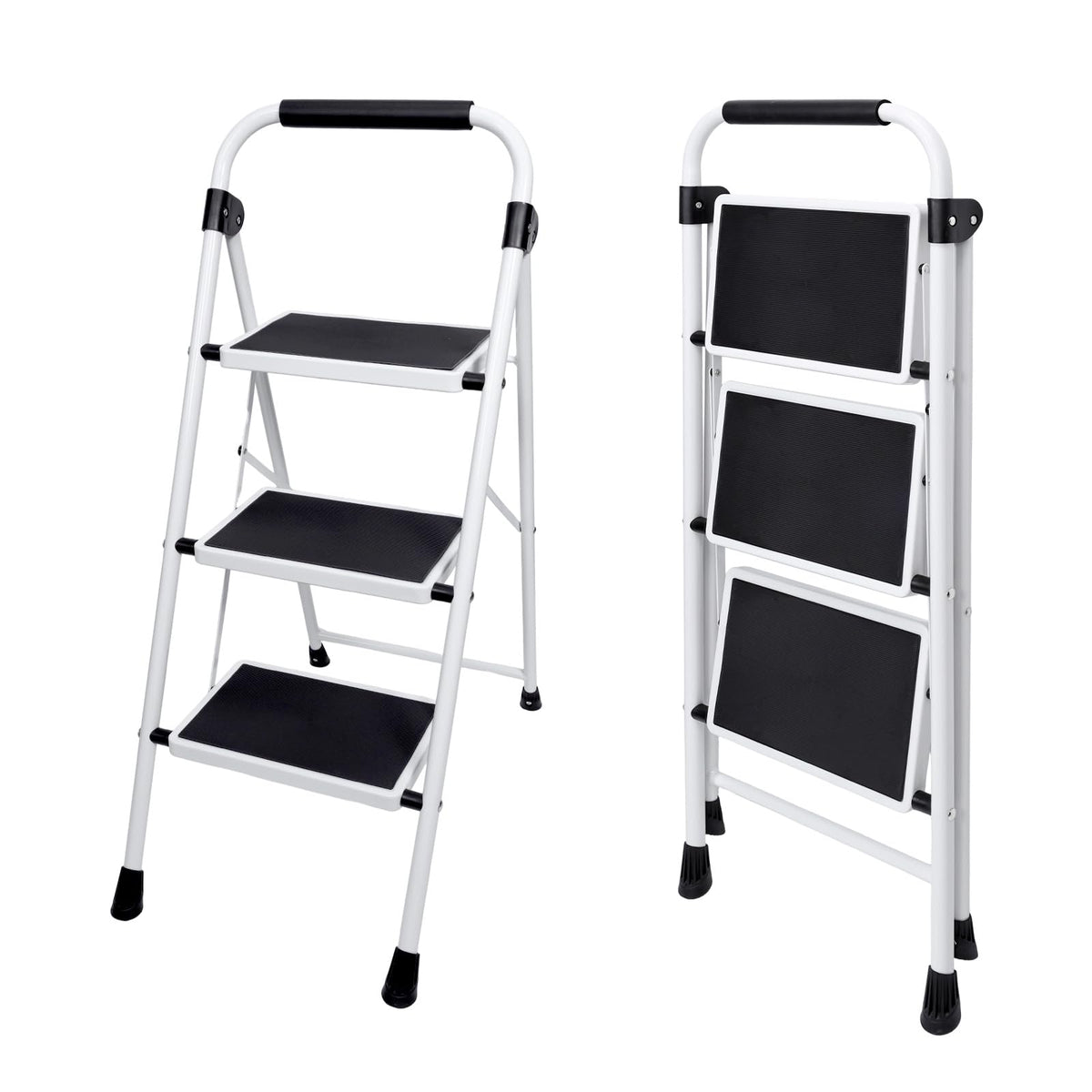 OLIXIS Step Ladder, 3 Sturdy Step Stool with Anti-Slip Pedal & Comfortable Handrail, Portable Heavy Duty Step Stool for Kitchen, Garage & Outdoor Use, 330lbs, Black