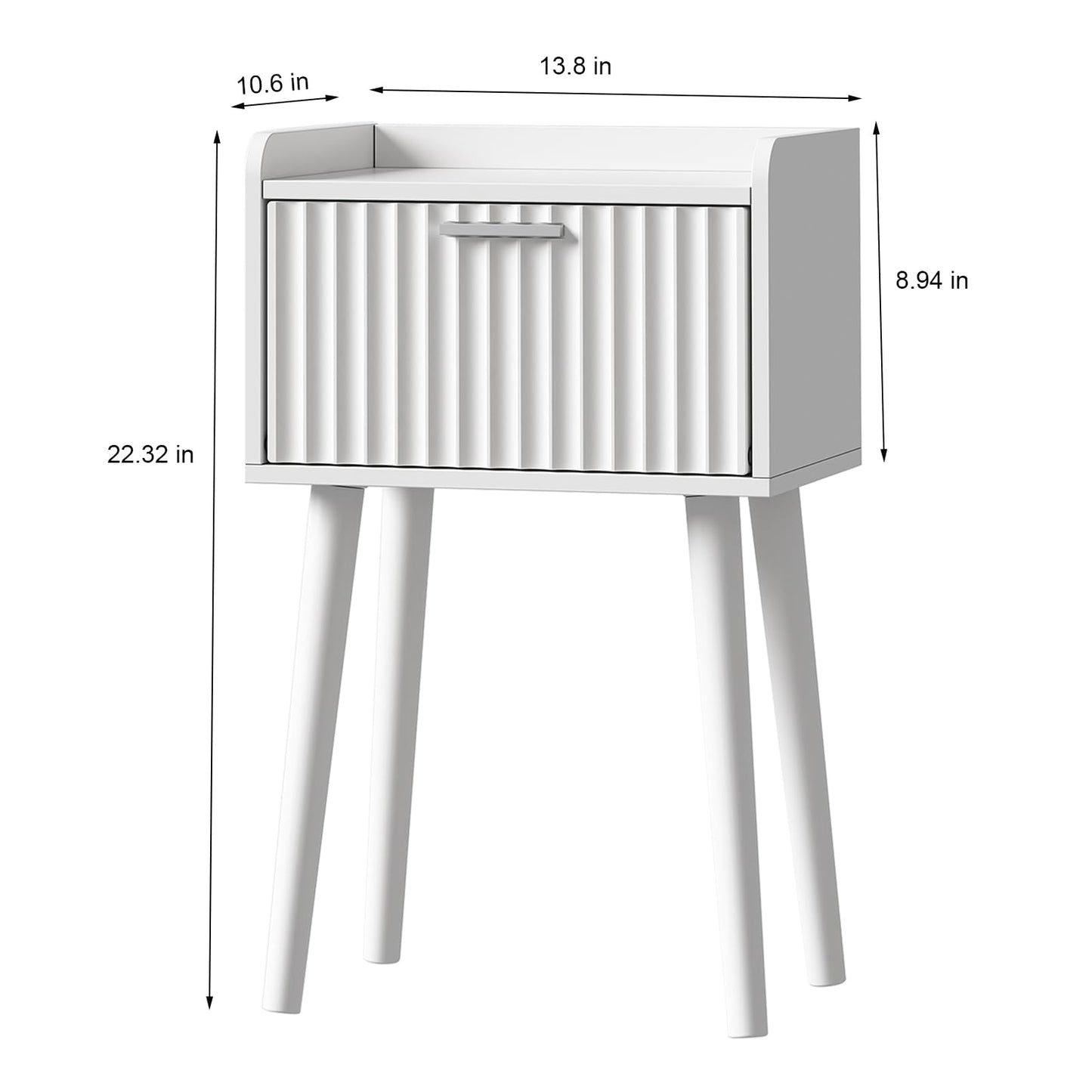 LAATOOREE Nightstand Set of 2, Small Bed Side Table with Fluted Door, End Table with Solid Wood Legs, Mid-Century Bedside Table for Bedroom Small Space