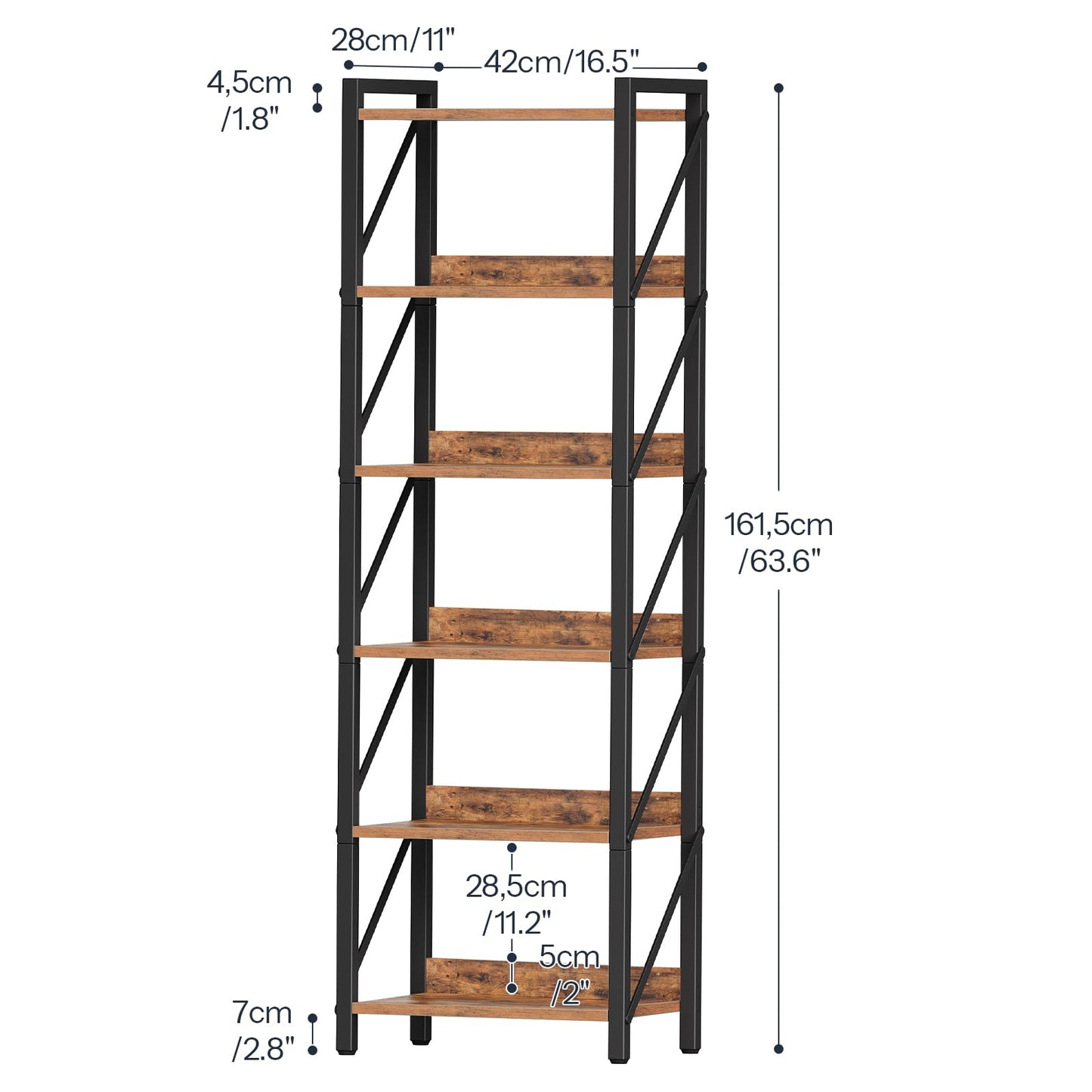 HOOBRO Bookshelf, 6-Tier Industrial Bookcase, Book Shelf Storage Organizer, Tall Bookshelf with Metal Frame for Living Room, Bedroom, Home Office, Kitchen, Rustic Brown and Black BF72SJ01
