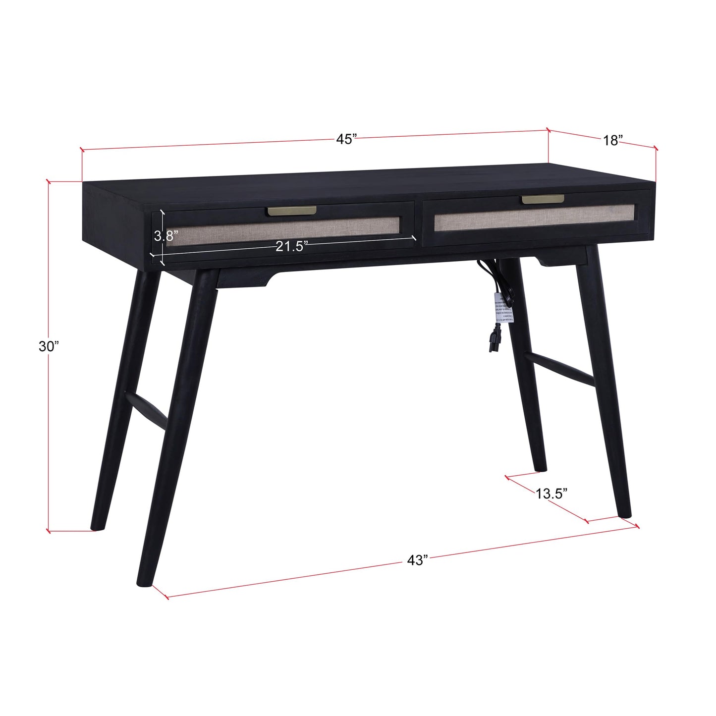 Casartis Living Mid-Century Modern Linen 2-Drawer Desk (Black)