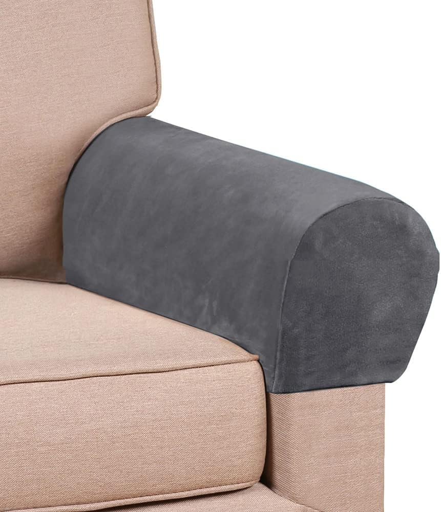 Chaexii Soft Sofa Armrest Covers, Skin-Friendly Stretch Polyester Armrest Covers, Comfortable Scratch Resistant Sofa Armrest Cover for Square Armrest/Curved Armrest/Reclining Armrest, One Pair,Grey
