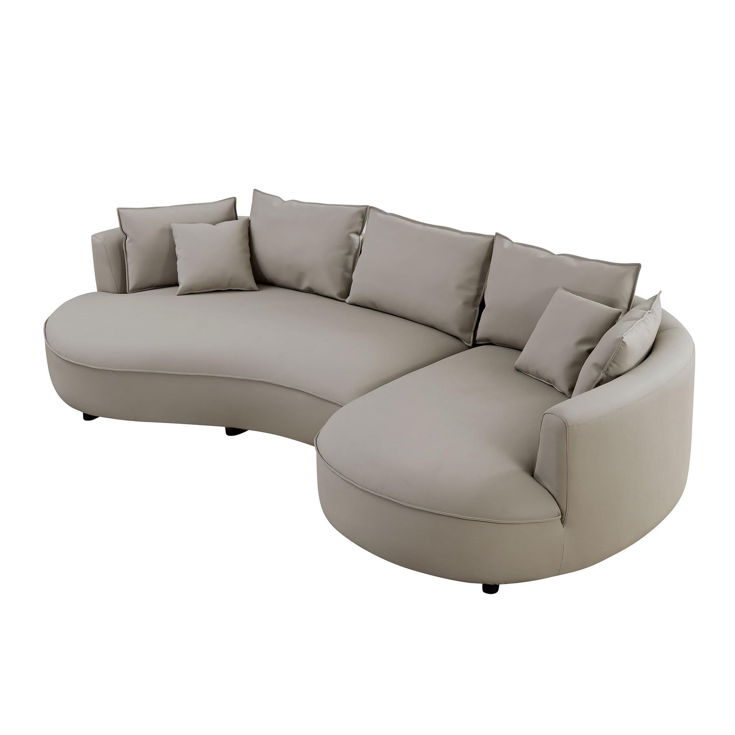 BBTJOINT Modern Curved Sectional for Living Room,Minimalist Design deep seat,Grey Bonded Leather Upholstered,L Shape Round Couch, Modern semicircualr Sofa