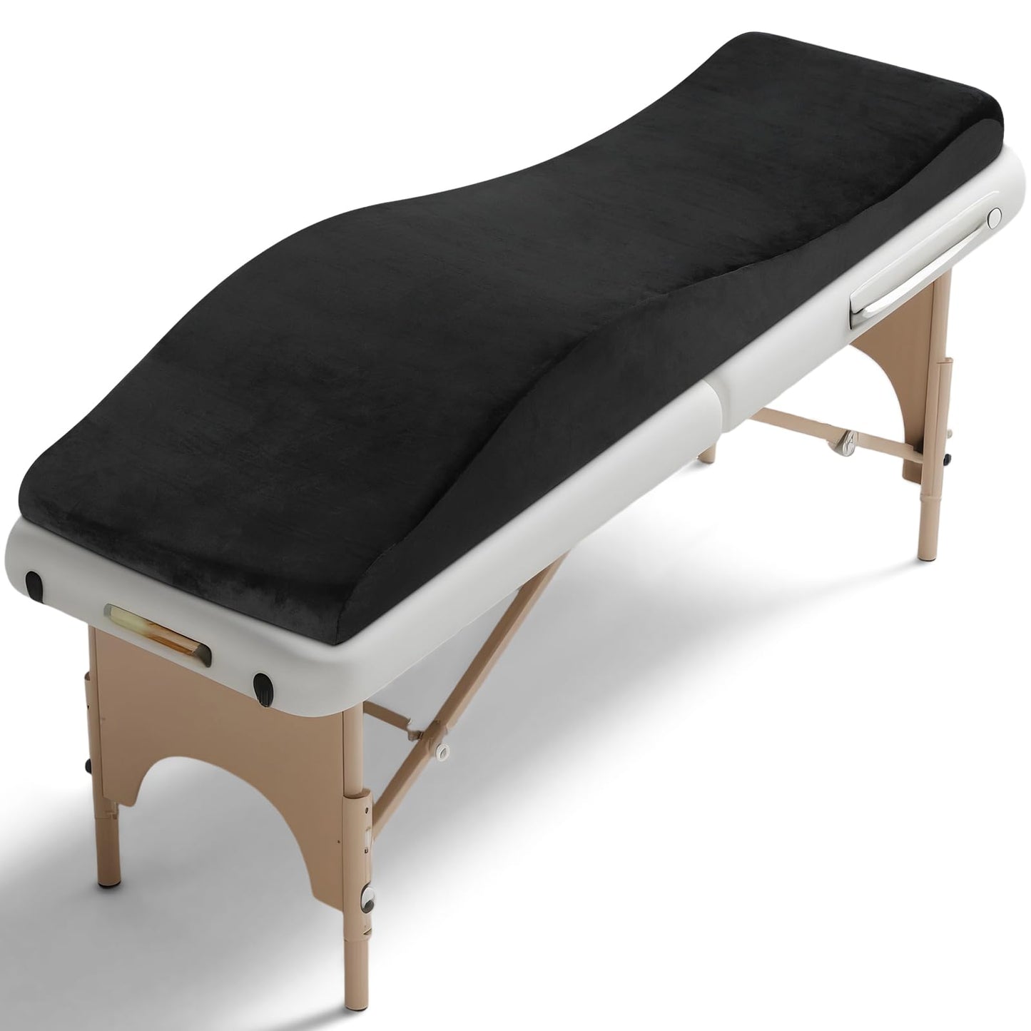 FAHKNS Lash Bed Topper, Ergonomic Lash Bed Foam Topper, High Density Foam Massage Table Pad, Curvy Esthetician Mattress, Washable Massage Table Padding Cushion for Beauty Salon, 70.8in×23.6in, Black