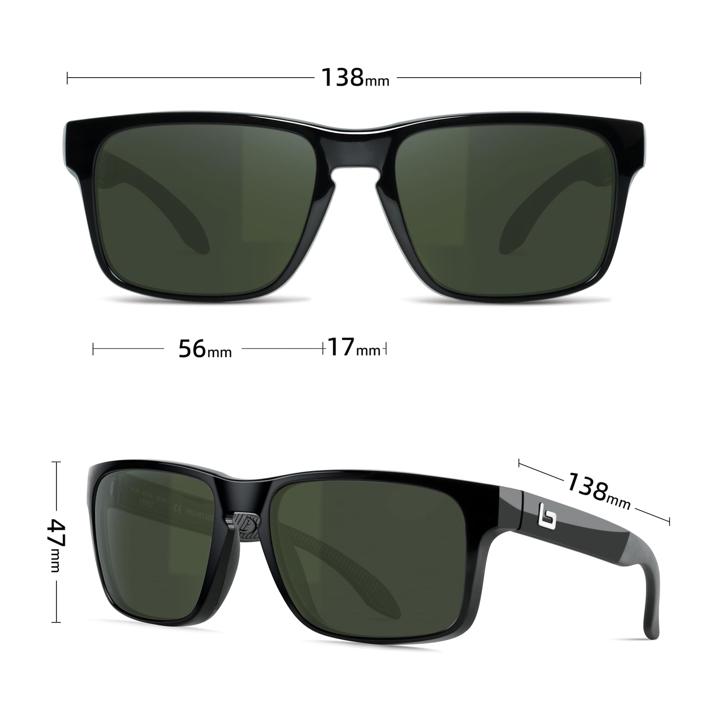 B.N.U.S Experience Unparalleled Visual Clarity – Corning Glass Lenses Polarized Sunglasses for Men and Women(Black/G-15 Polarized)