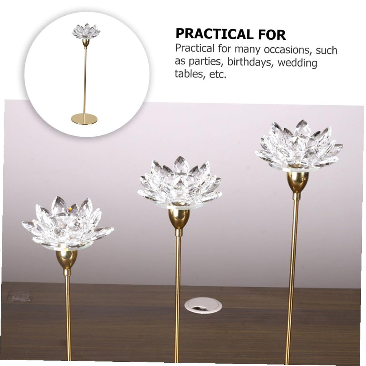 GETAJGHSD Crystal Lotus Candlestick Holder, Small Metal Candle Stand Gold Finish, Decorative Romantic Candleholder for Dining Room and Wedding Décor