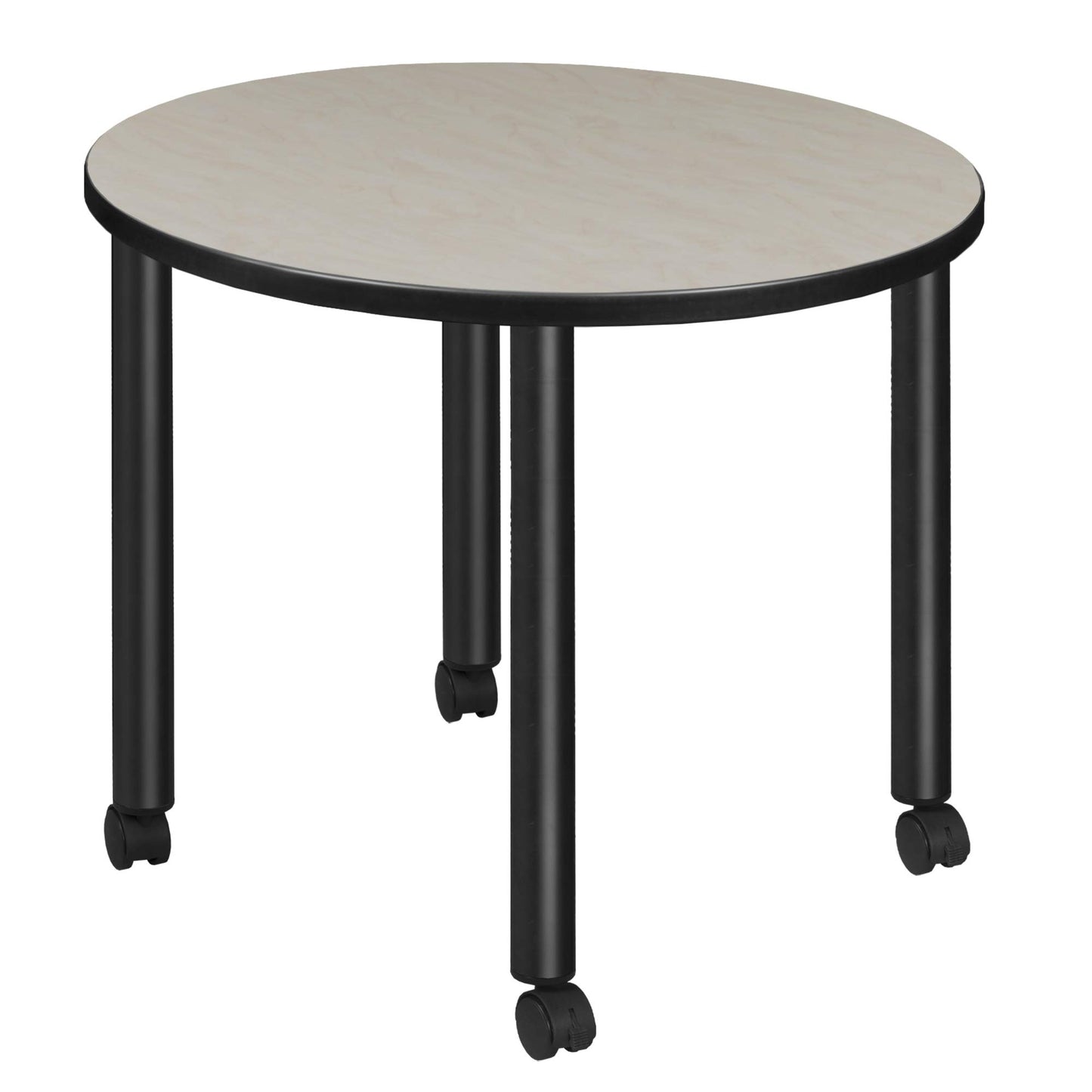 Romig Trek Small 30 in. Round Breakroom Table- Maple Top, Black Mobile Legs