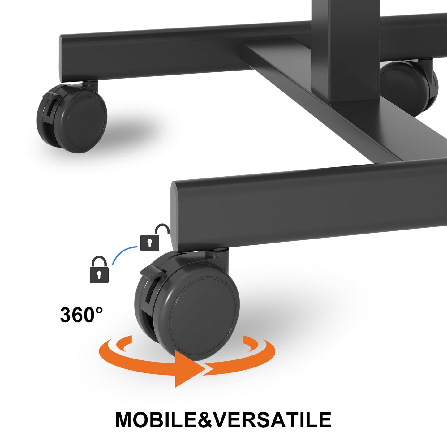 Gamork 18.9 * 25.6 inch Mobile Standing Desk,T Shaped Pneumatic Adjustable Height Stand Up Desk,with Lockable Wheels,Ergonomic Standing Side Table for Home Office Work Computer Workstation Black+Gray