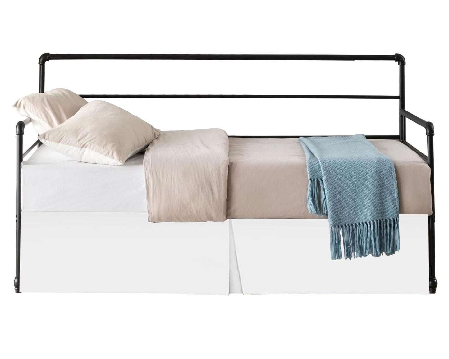 Pleated Daybed Skirt with Split Corners Twin Size - 14 Inch Tailored Drop Easy Fit - Pleated Daybed Dust Ruffle - 100% Microfiber Soft, Wrinkle-Free Daybed Bedskirt (White, Twin-14 Drop)