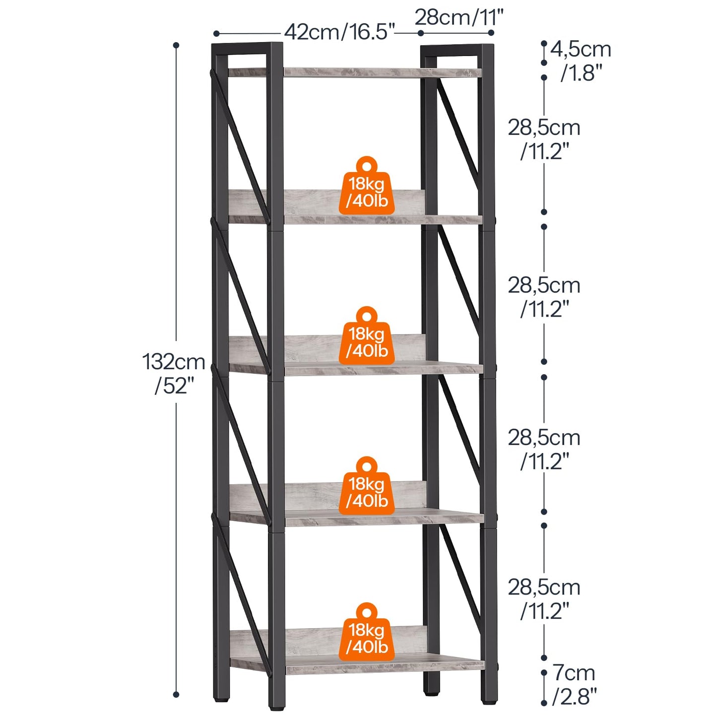 HOOBRO Bookshelf, 5-Tier Industrial Bookcase, Book Shelf Storage Organizer, Tall Bookshelf with Metal Frame for Living Room, Bedroom, Home Office, Kitchen, Greige and Black BG73SJ01