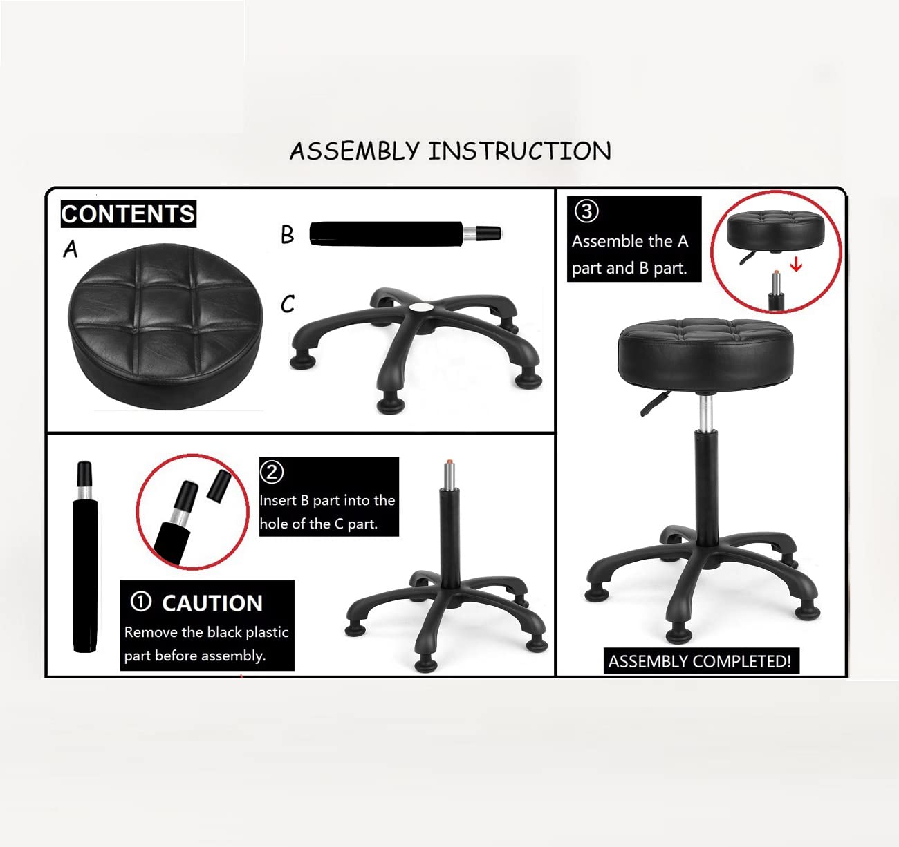 McDooFly Height Adjustable Heavy Duty Stools Salon Stool Chair with Bell Glides for Home Bar Kitchen Office Shop Tattoo Lash Tech Pedicure (Black with Bell Glides, Height 22 to 30 in)