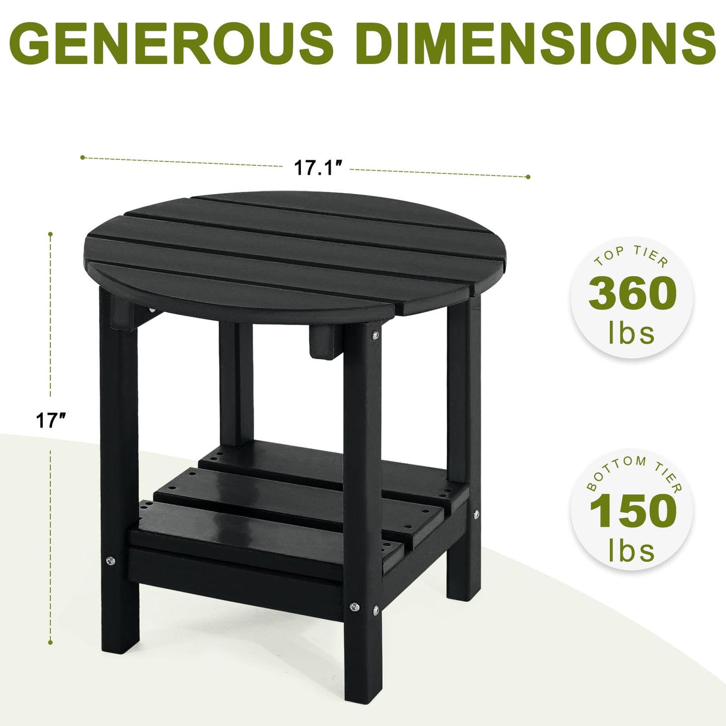 ABCPATIO Adirondack Outdoor Side Tables, 2-Tier Round Outdoor Table, Weather Resistant HDPE Patio End Table for Garden, Lawn, Pool, Beach, Porch, Deck, Backyard - Black