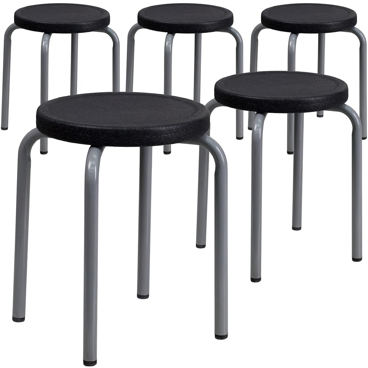 Flash Furniture Remington Stackable Stool with Black Seat and Silver Powder Coated Frame (Pack of 5)