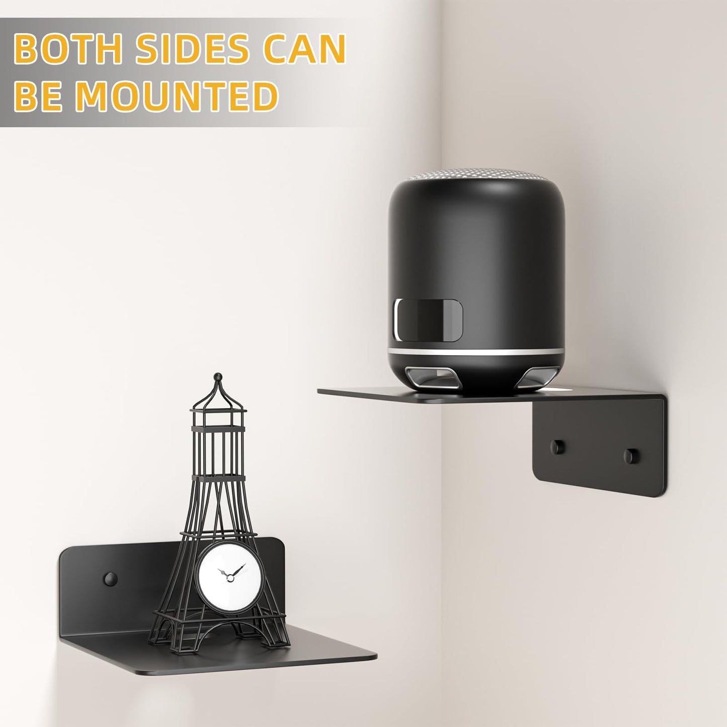 Wisfame Small Floating Shelves for Wall, 5 Inch Metal Wall Shelves - Adhesive Installation, Display Ledges Set of 2, Perfect for Echo, Cameras, Mini Decor, Funkos, Figurines (Black)