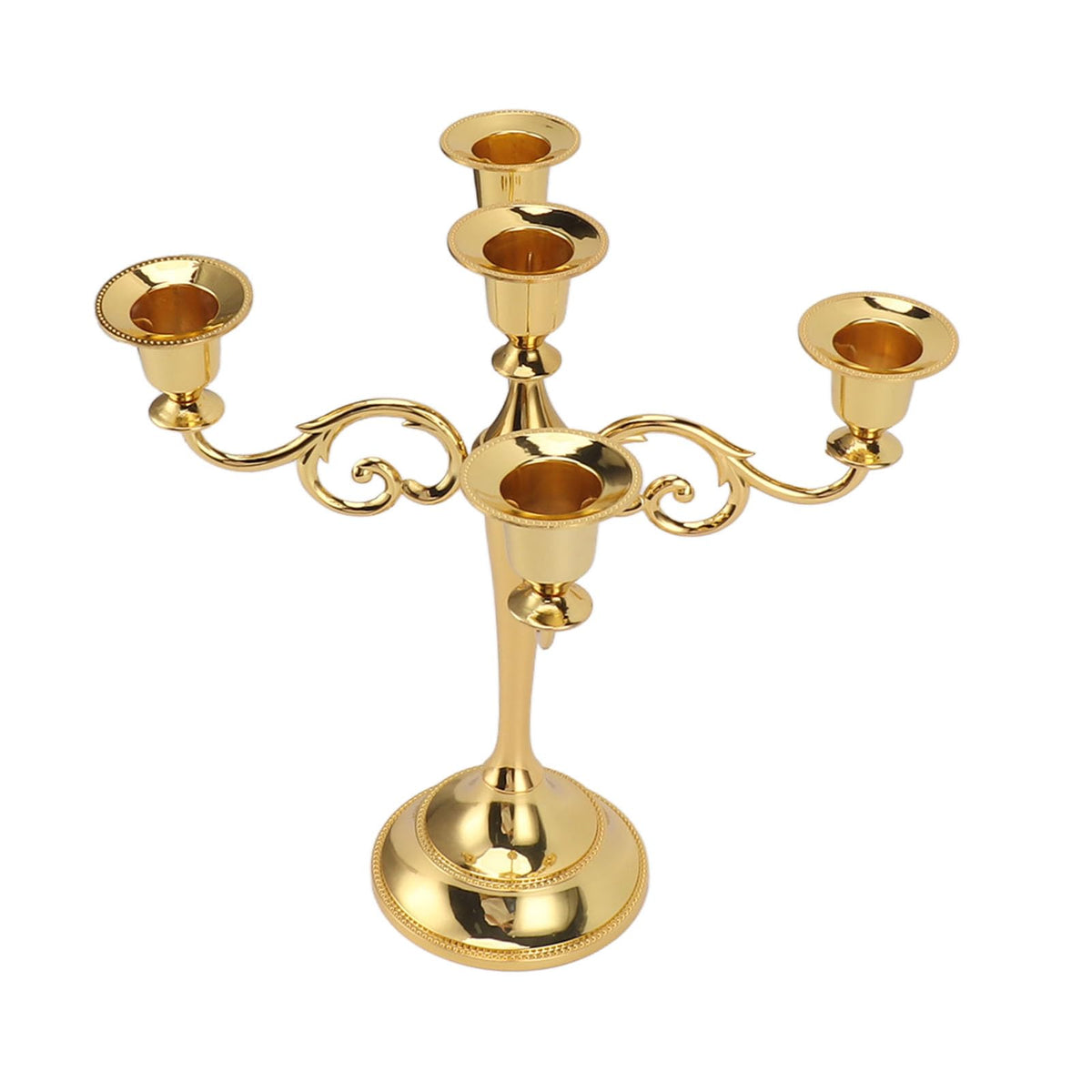 5 Arm Candlestick Holder, Iron Retro Decorative Candle Holder, Golden Metal Centerpiece for Home Church Dining Table, Sturdy Elegant 5 Arm Candle Holder with Fine (Gold)