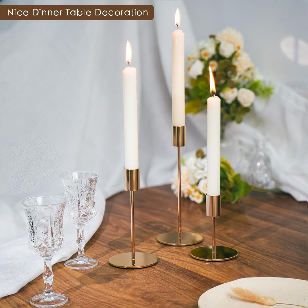 KDJFIIH Gold Candlestick Holders Bulk for Taper Candles Decorative Metal Candelabra Candle Holders Fit 0.8 Inch Diameter Candles Gold Taper Candle Stands for Wedding Home Party Table Decor (Set of 45)