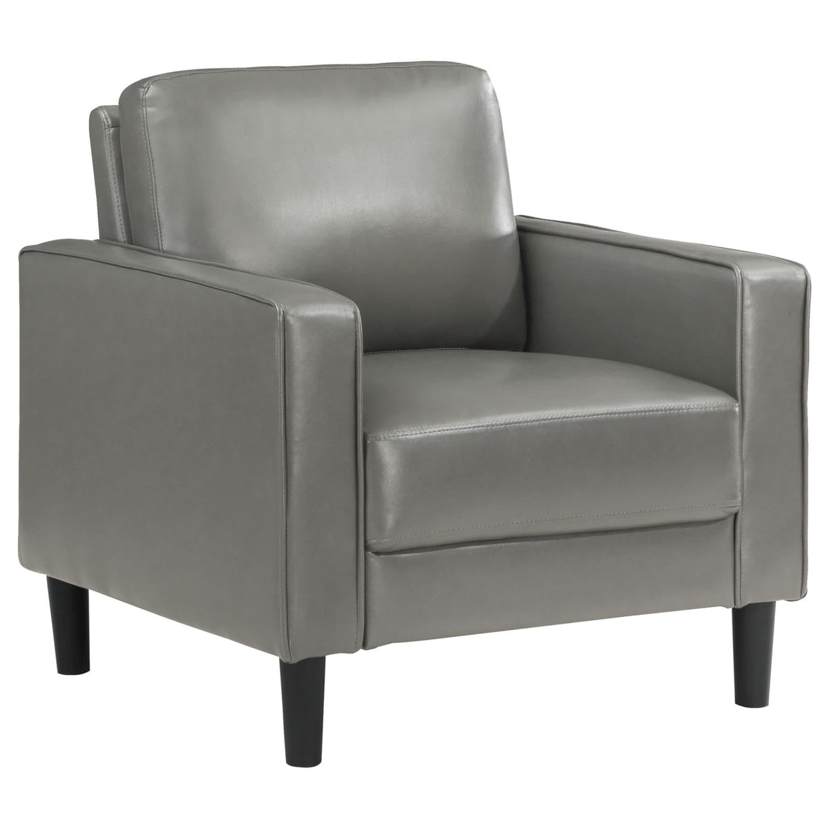 Coaster Home Furnishings - Ruth - Track Arm Accent Chair with Gray Faux Leather Upholstery, Foam Cushion and Tapered Legs - Living Room - Gray - 508367