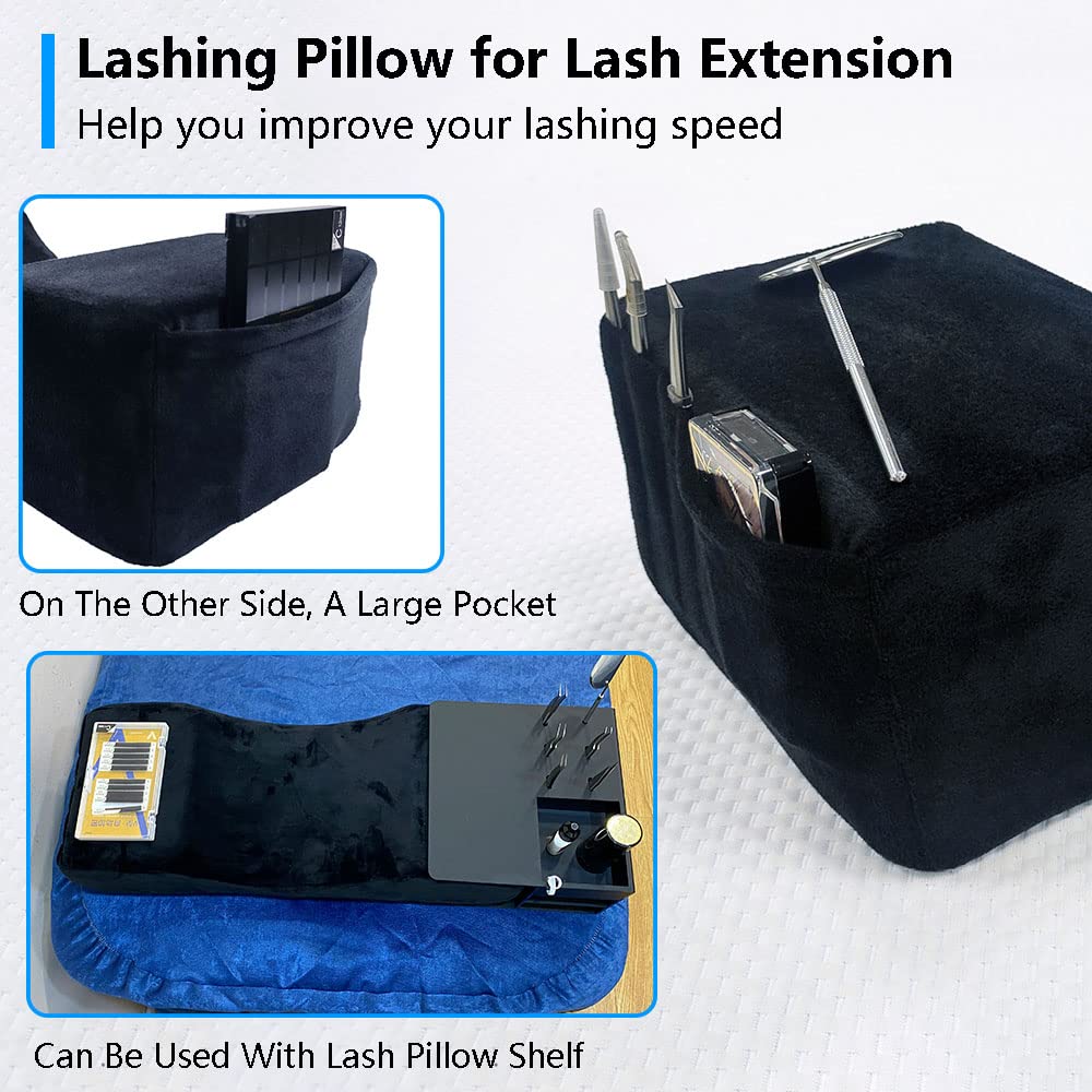 Puransen Eyelash Extension Pillow - Salon Memory Foam Neck Support with Velvet Cover, Portable Lash Technician Pillow for Professional Makeup Artists & Home Use (Black)