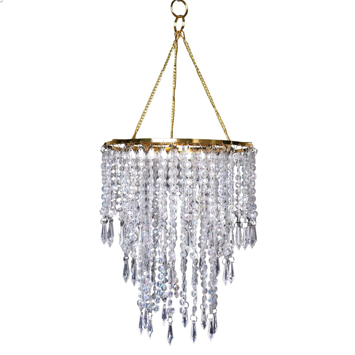 Vectolum Crystal Beaded Chandelier Shade, Gold Lamp Shade with Multi-Tiered Crystal Droplet Strands, Decorative Pendant for Home Decor, Wedding Centerpieces & Parties, 9.65 x 11.8 Inch