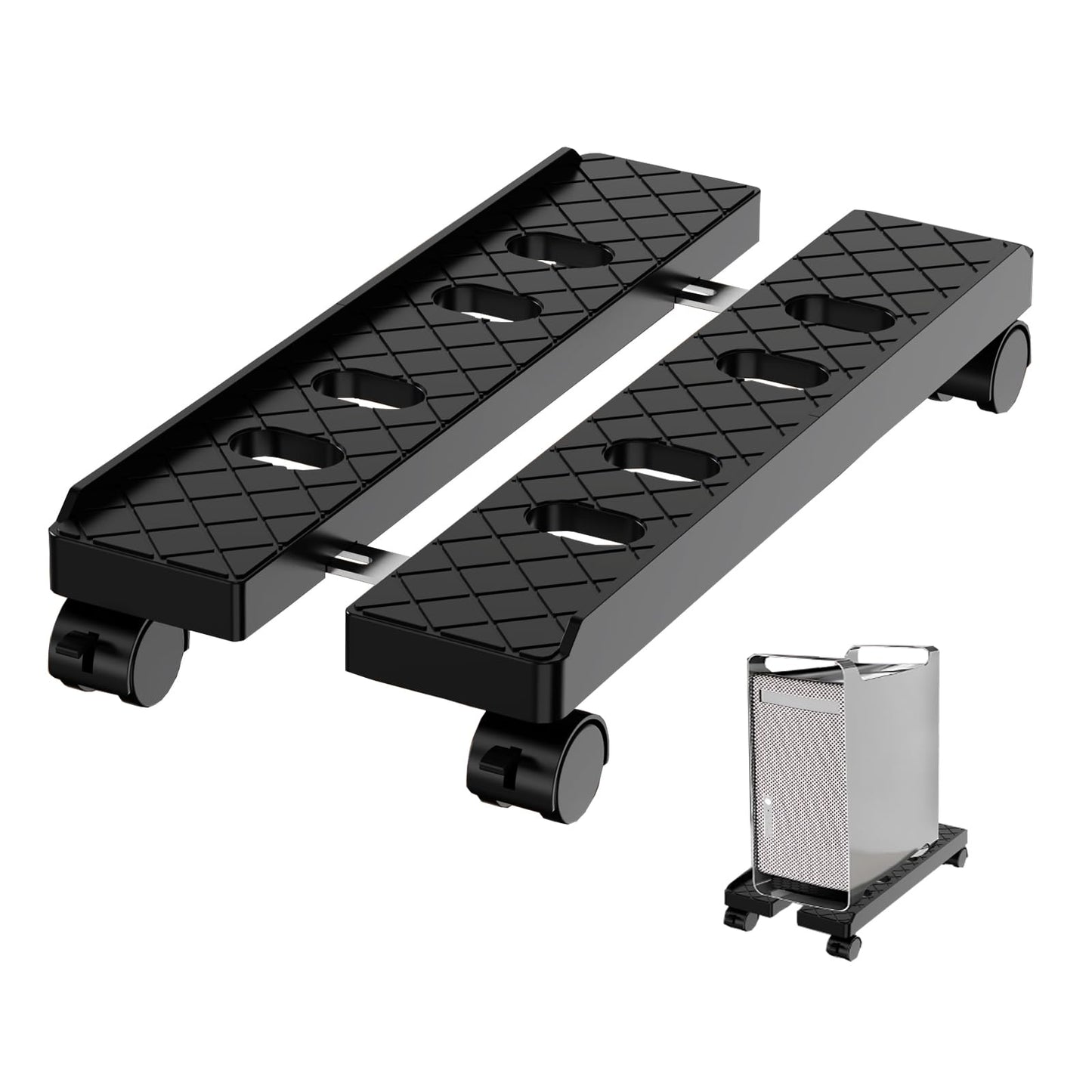 Hovadova Adjustable Mobile CPU Stand, Ventilated Computer Tower Stand with 4 Caster Wheels Fits Most PC Tower, Under Desk CPU Holder PC Floor Cart Computer Riser for Gamers and Students (Large Black)