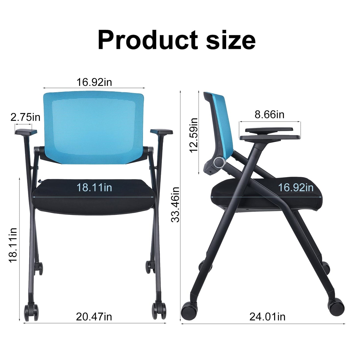BROBRIYO Upgraded Folding Chair with Wheels and Padded, Ergonomic Mesh Back and Arms for Office, Meetings, Conferences, Receptions, Training Rooms & Folding Office Chairs