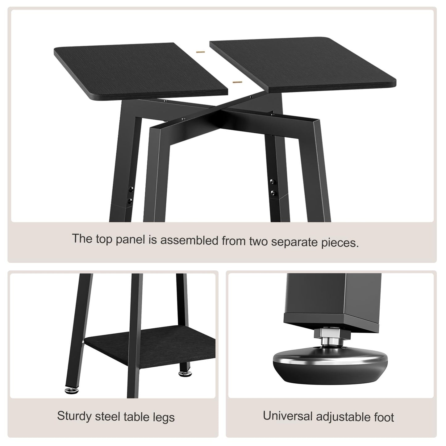 King Oasis 2-Tier Small Side Table for Living Room, End Table with Storage Shelf, Wood & Metal Bedside Table Nightstand for Small Spaces, Sturdy Sofa Side Table for Bedroom, Matte Black 2pcs