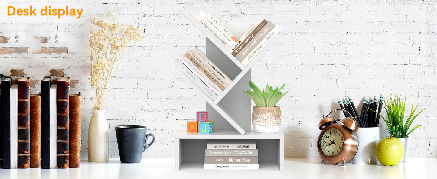 Godferyxin Small Bookshelf with Drawer – Compact Book Holder for Small Spaces, White Small Bookcase for Office, CDs, and Decorative Items, Fits Bedroom Desk Bookshelf Tree