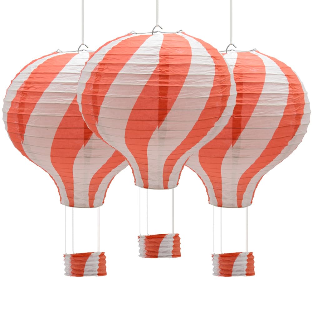 Ruidee 3 Pieces Hanging Hot Air Balloon Paper Lanterns 12 inch Paper Lanterns Set Decoration Ball Lamps for Wedding, Birthday, Anniversary, Christmas (Red)