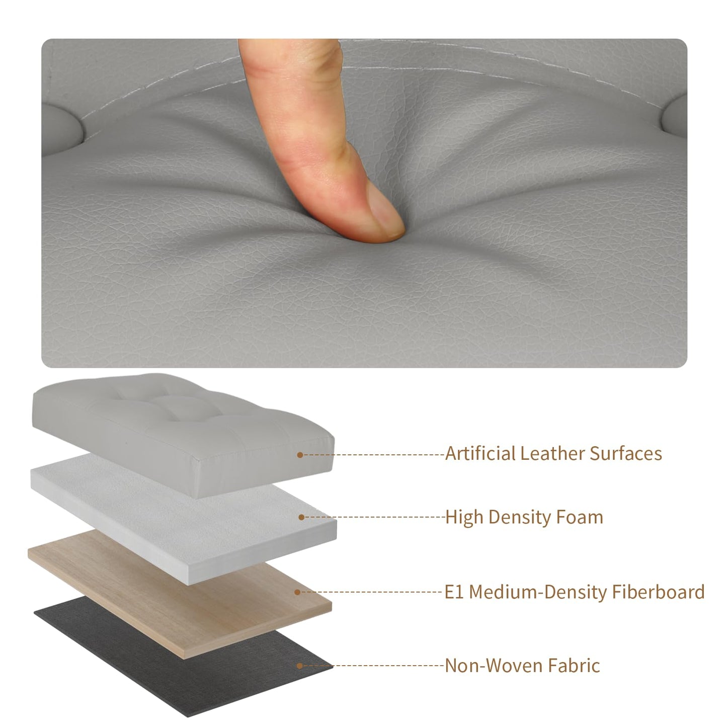BelugaHelper Folding Storage Ottoman. Foot Rest Stool with Thicker Foam Padded Seat. 330 lbs Leather Ottoman with Storage Bench for Living Room, Bedroom, Home Office Table, 17x13x13in, Grey