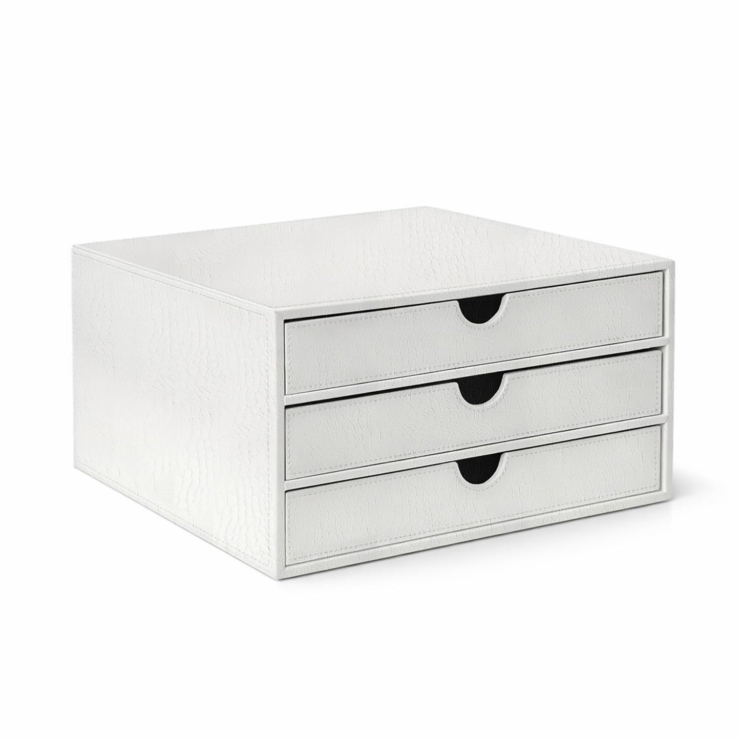 UnionBasic Document Organizer, 3-Drawer File Cabinet Document Storage Box, Office Desktop Filing Organizer, Croco White