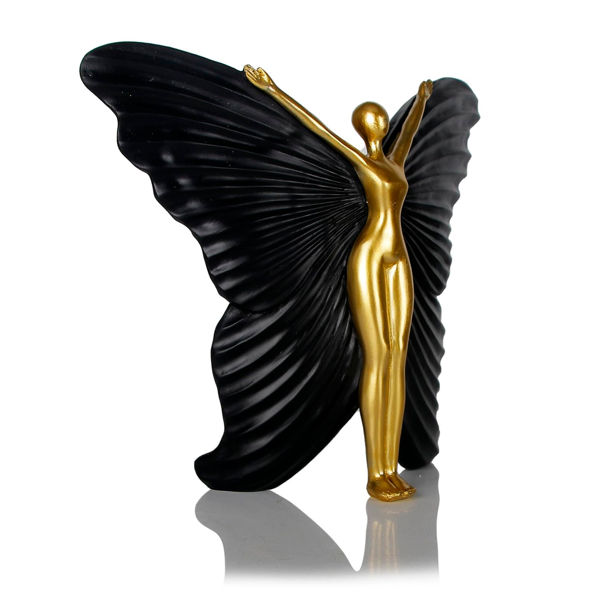 Black Fairy Butterfly Statue Collectible Figurines - Fairy Butterfly Art Sculptures Abstract Modern Home Decor Accents - Resin Black Fairy Statues Gifts for Office Desktop Shelf Cabinets Coffee Table