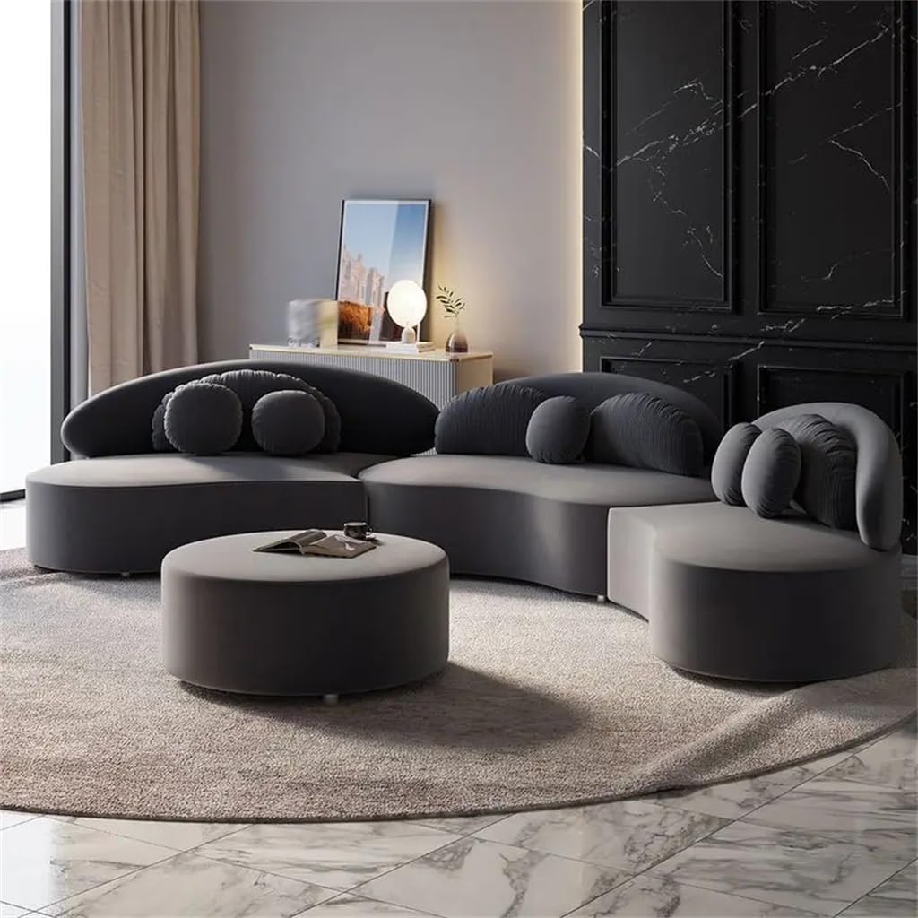 YWMLFZ Velvet Sectional Sofa Set with Ottoman 7-Seat Curved Floor in Deep Gray