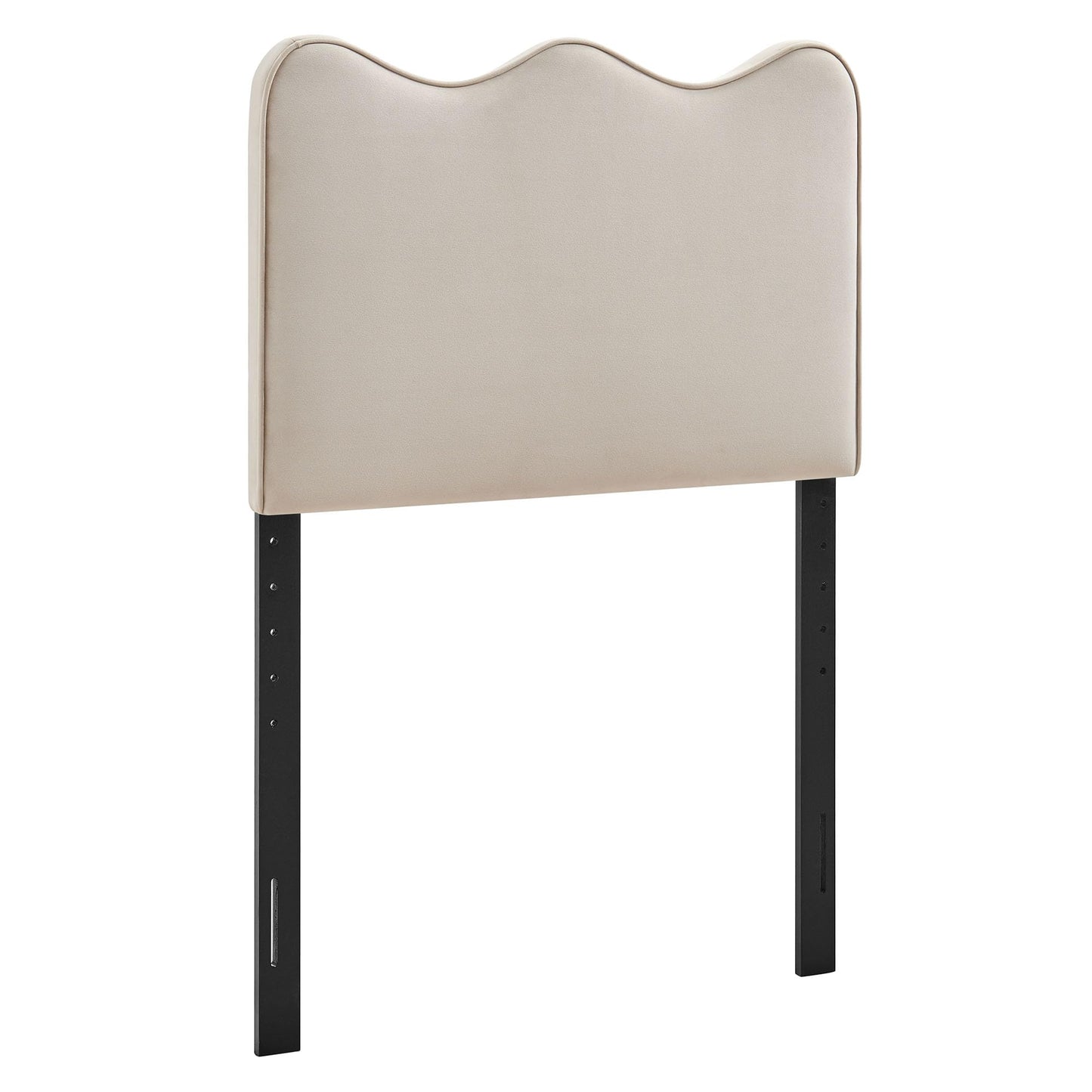 Monday Athena Twin Size Performance Velvet Adjustable Headboard in Almond - with Scalloped Wave Design and Stain-Resistant Velvet Upholstery