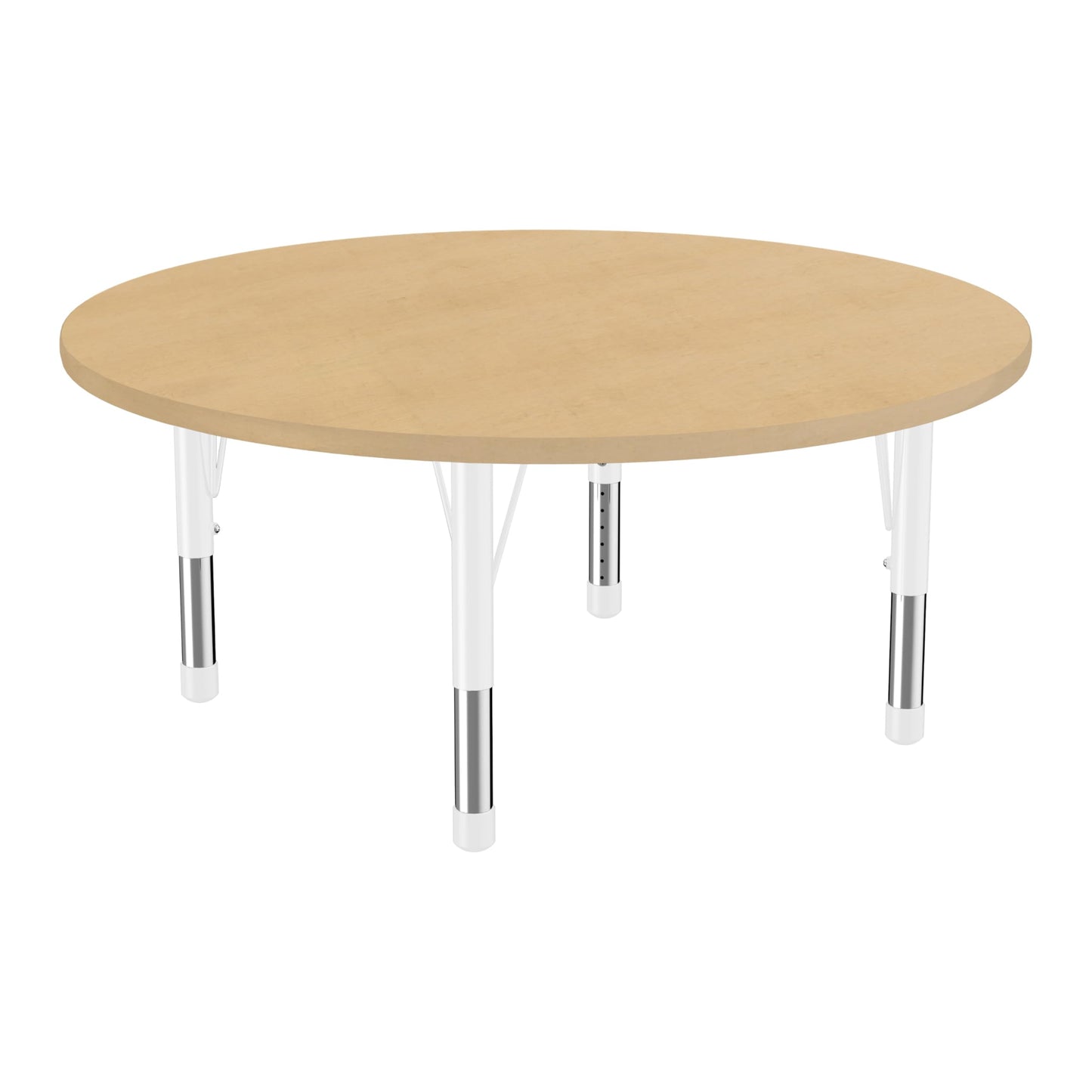 FDP Round Activity School and Classroom Table (48 inch) with Modern Woodgrain Laminate Top, Chunky Toddler Legs for Early Learning Environments, Adjustable Height 15-24 inches - Maple Grain/White
