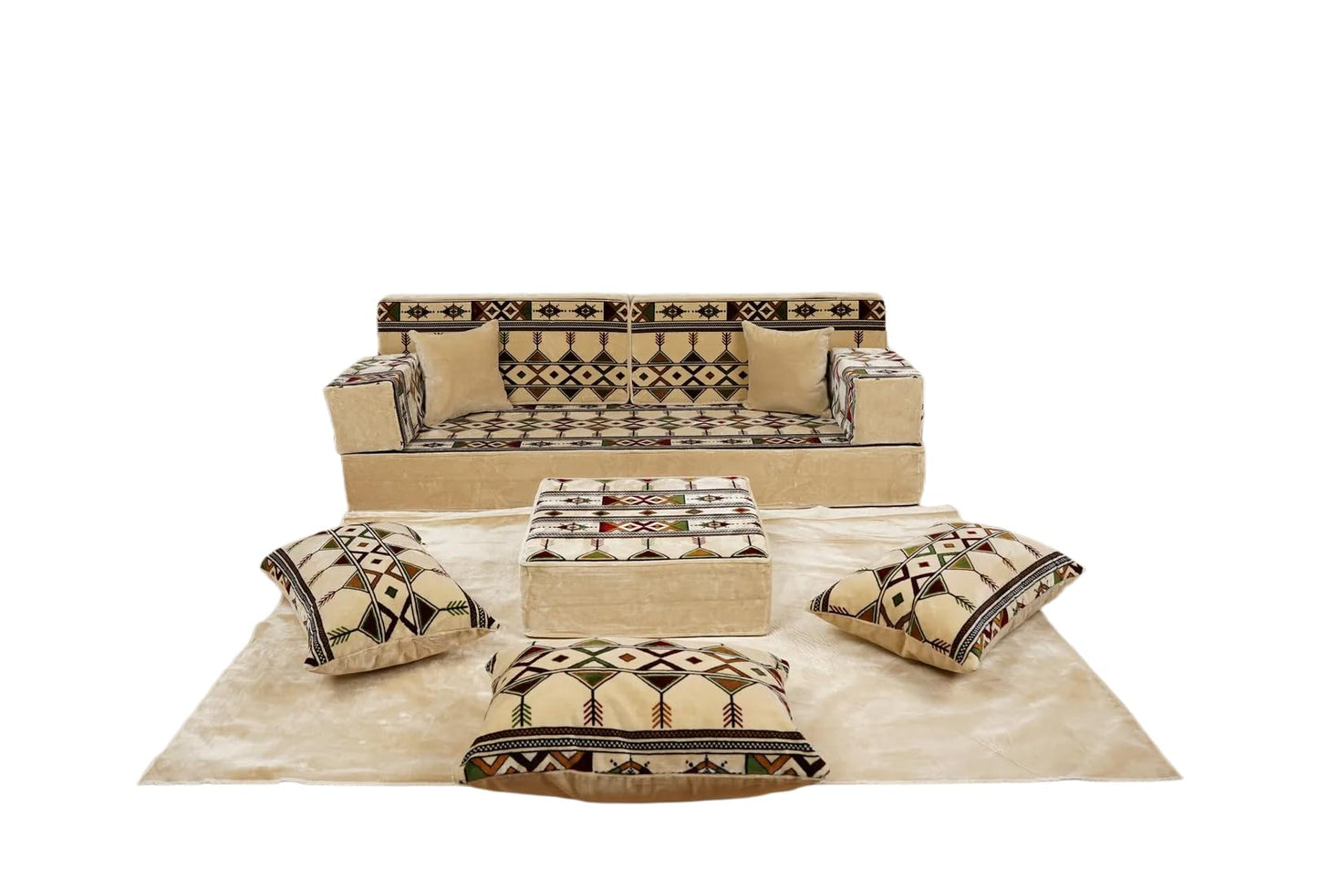 arabicsofa White Modular Diwan Sectional Seating – Arabic Jalsa Sofa Set with Cushions, Handmade Lounge Sofa for Living Room (Royal White Sprinkles, 8'' Single Full Set)