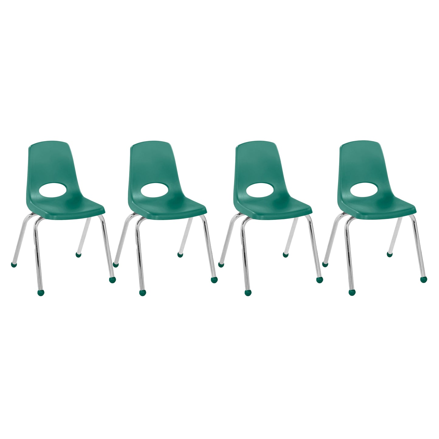 FDP 16" School Stack Chair, Stacking Student Seat with Chromed Steel Legs and Ball Glides for in-Home Learning or Classroom - Green (4-Pack), 10382-GN