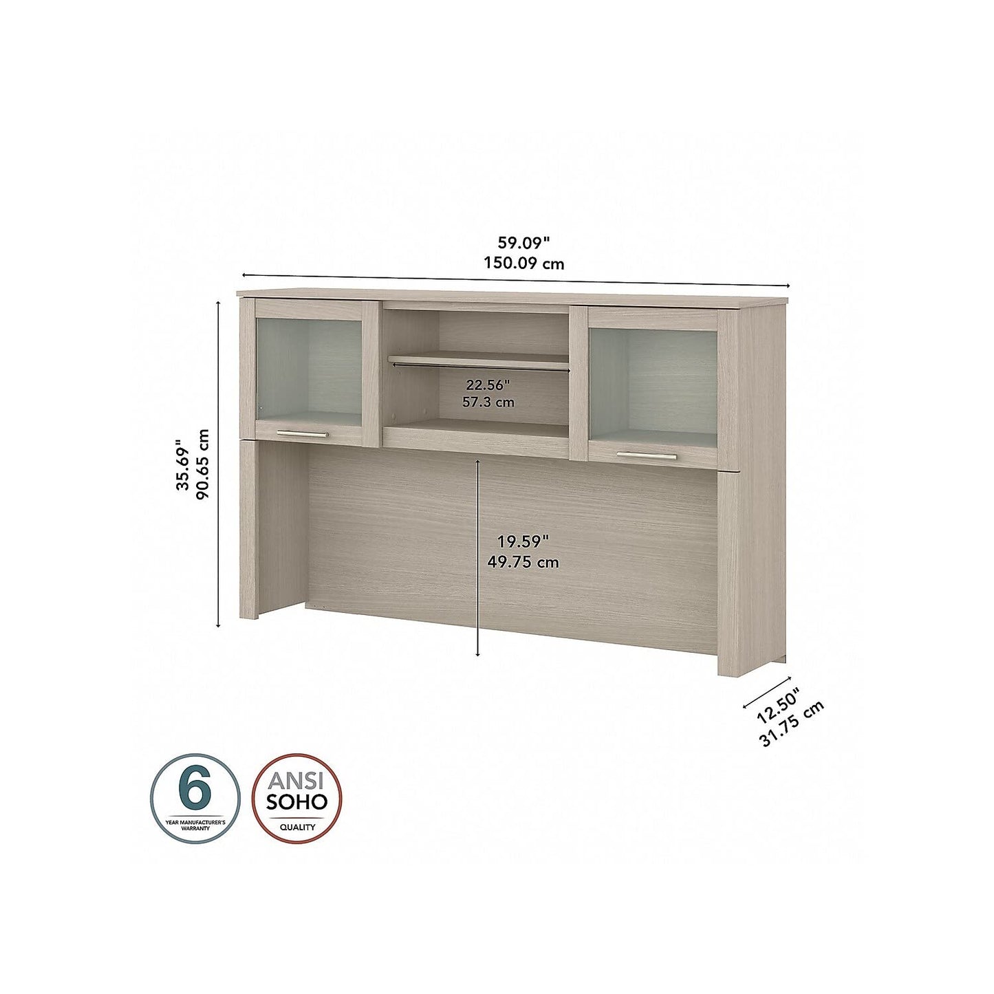 Bush Home Somerset 60W Desk Hutch in Sand Oak