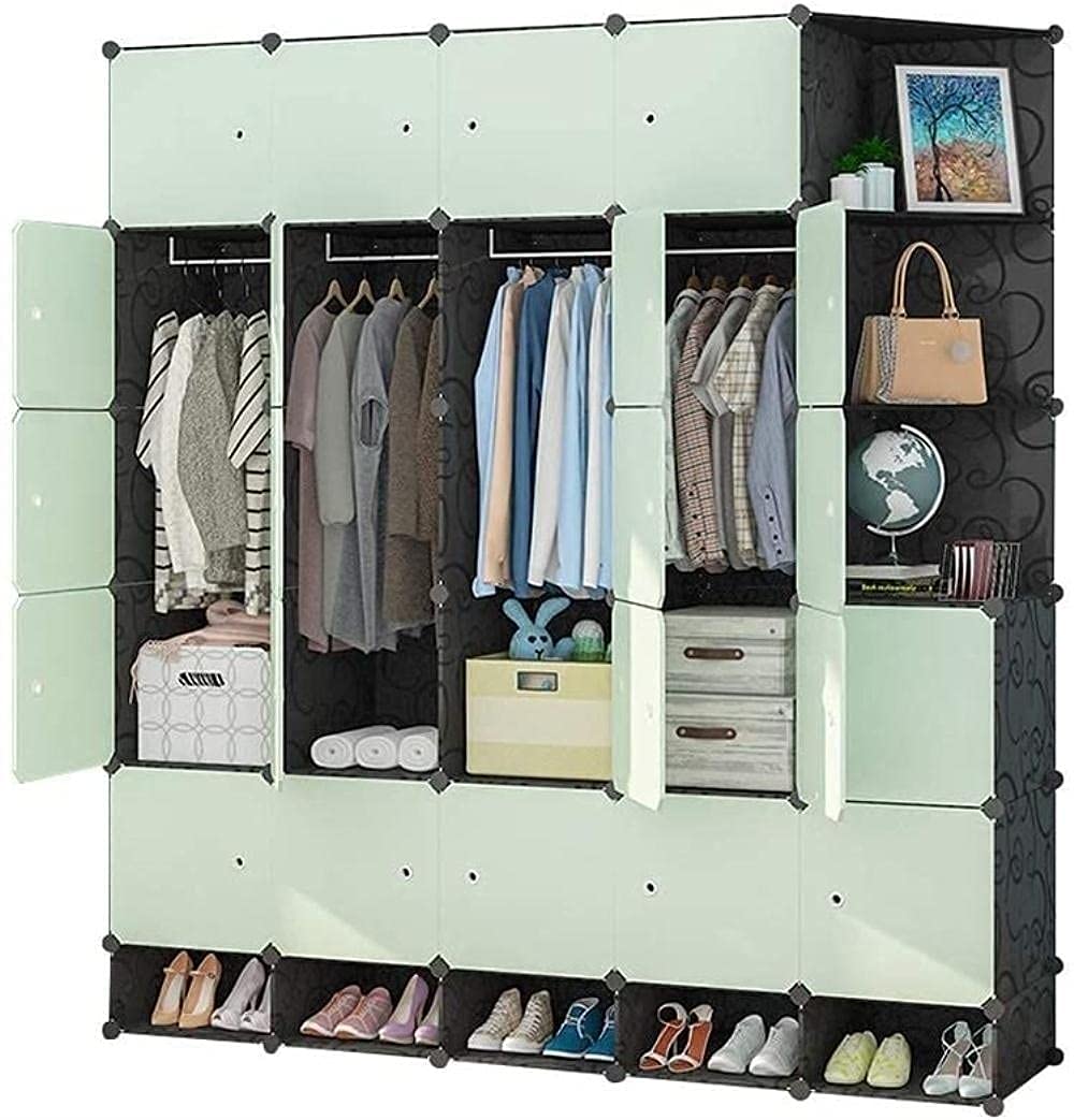 TYUHDUYUR Fabric Wardrobe Folding Storage Cube Organizer Plastic DIY Modular Storage Cabinet Portable Bookcase Clothes Rack