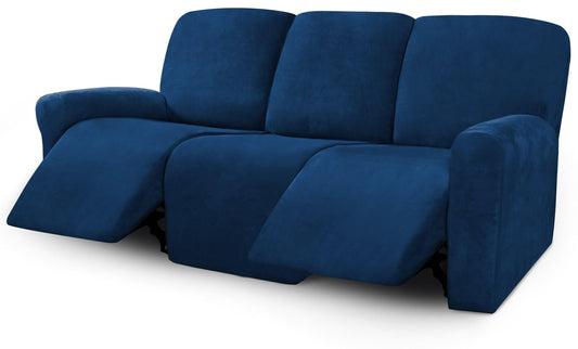 ULTICOR Velvet 8-Pieces Recliner Sofa Covers Stretch Reclining Couch Covers for 3 Cushion Reclining Sofa Slipcovers Furniture Covers Thick Soft Washable (3 Seater Recliner Cover, Navy)