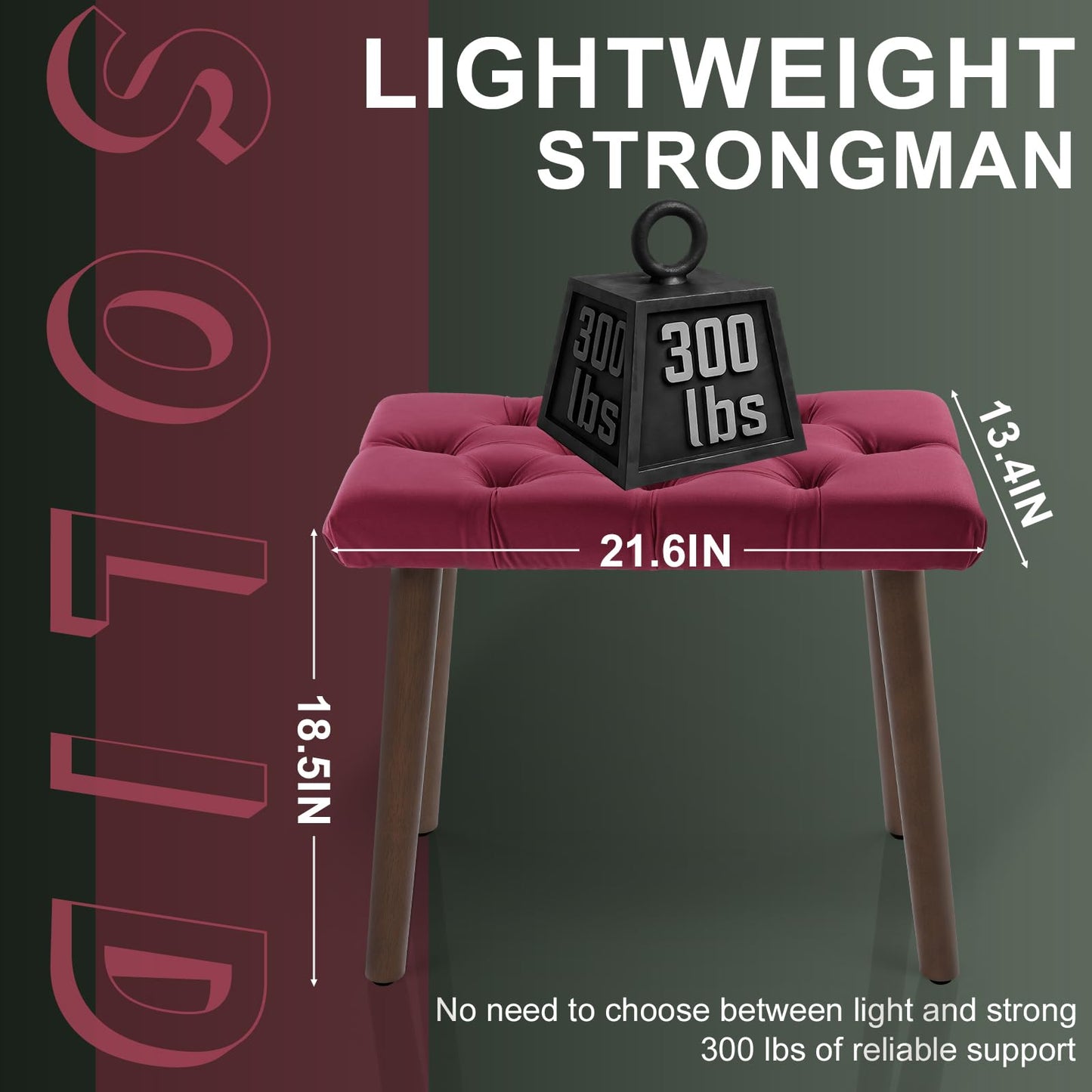 AKLOT Velvet Upholstered Piano Bench: Rubberwood Legs with 300-Pound Load Capacity, Ergonomically Set Seat Height, Easy Assembly, Purpose Keyboard Stool for Vanity, Bedroom and Living Room (Wine Red)