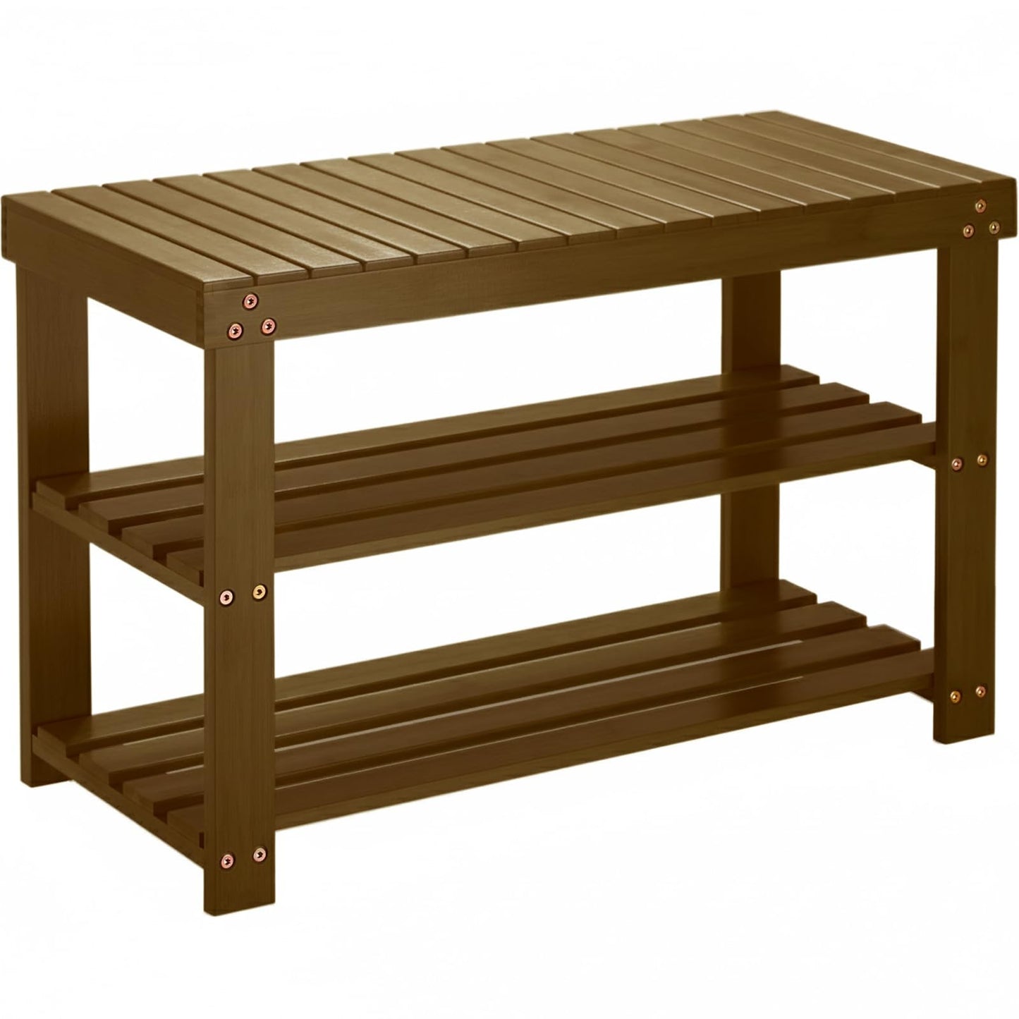 Pipishell Bamboo Shoe Rack Bench, 3 Tier Sturdy Shoe Bench, Storage Shoe Organizer, Holds up to 300lbs for Entryway Bedroom Living Room Balcony, Yellow Brown