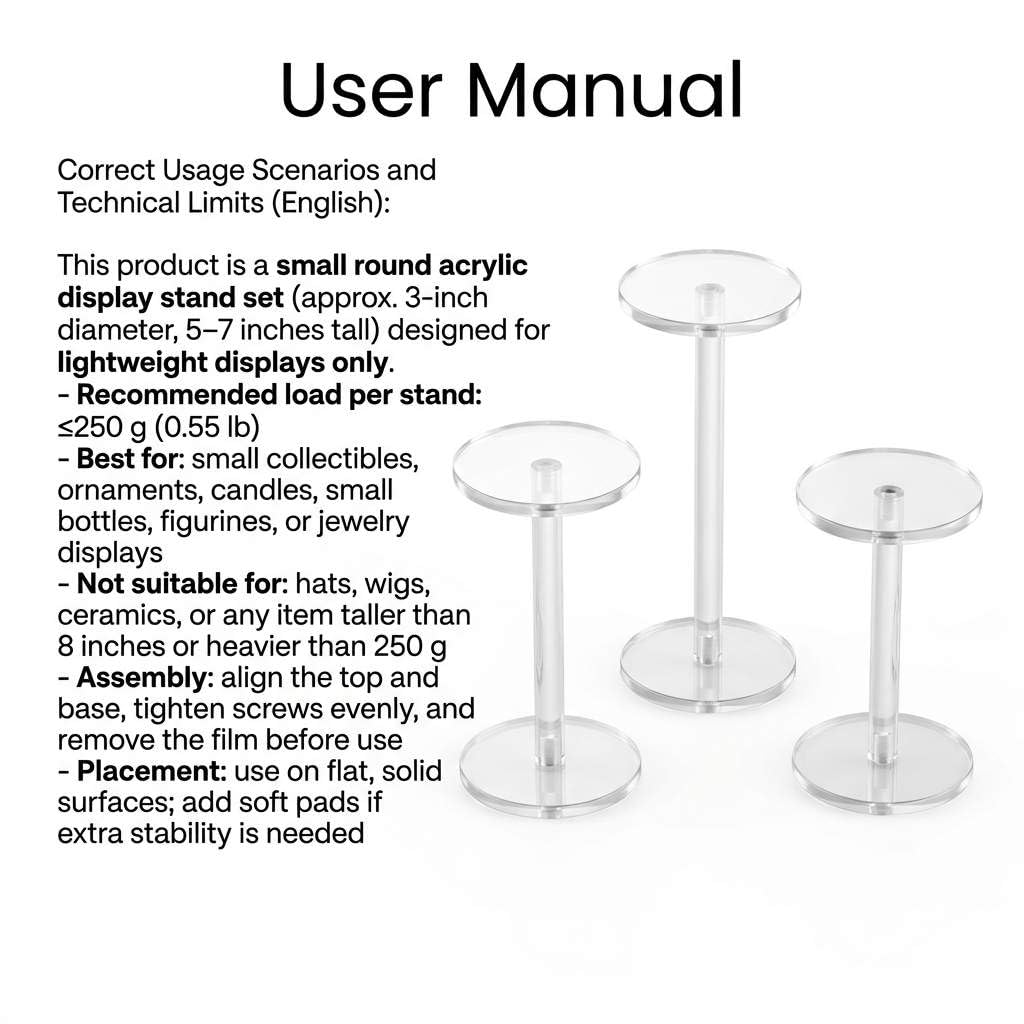 QWORK Round Acrylic Display Stand, Premium Clear Round Riser Stands, Set of 3