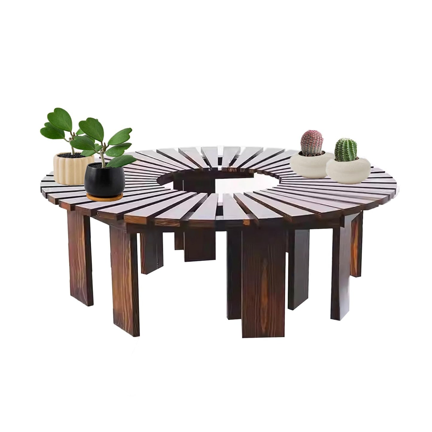 Fan-Shaped Wooden Tree Bench, Semi-Circular Patio Seat, Curved Garden Stool for Yard, Lawn & Poolside - Perfect Outdoor Furniture (Benches Only)