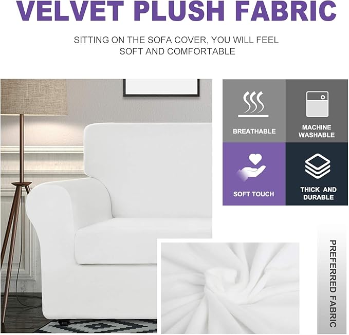ZNSAYOTX Oversized Velvet Couch Cover 4 Piece Stretch Sofa Covers