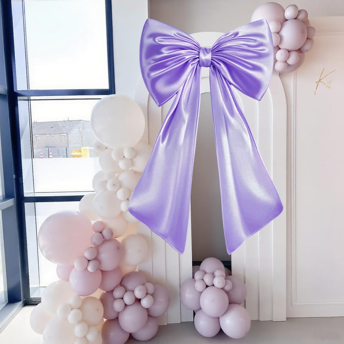 JUICYRAUL 23x35 Inch Large Purple Satin Bow,Giant Ribbon Tie for Coquette Room, Xmas Tree, Birthday, Graduation, Wedding Proposal & Baby Shower Decor
